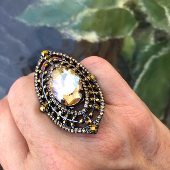 Yellow Stoned Statement Ring Size 7 - Picture 3 of 8